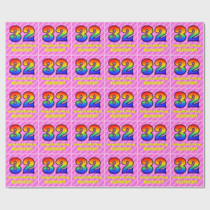 32e verjaardag: roze strips & harten, regenboognr. cadeaupapier