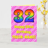 32e verjaardag: roze strips & harten, regenboognr. kaart (Gele Bloem)