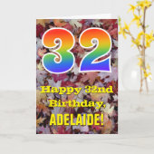 32e verjaardag; rustieke herfstbladeren; regenboog kaart (Gele Bloem)