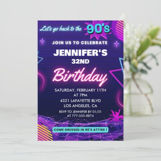 32e verjaardag uitnodiging 90s thema Retro (Staand voorkant)