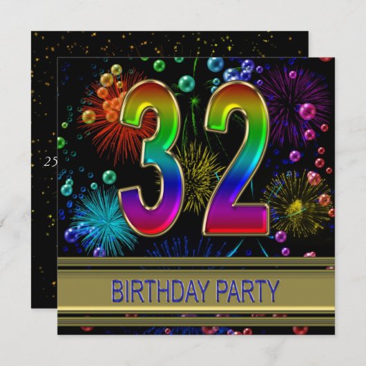 32e verjaardag Uitnodiging met bubbels (Voorkant / Achterkant)