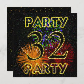 32e verjaardag uitnodiging met vuurwerk (Voorkant / Achterkant)