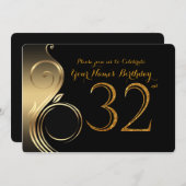 32e, Verjaardag Uitnodiging, Nummer Glitter Goud,  Kaart (Voorkant / Achterkant)
