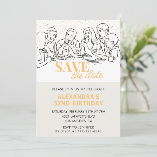 32e verjaardag uitnodigingen Save the date Diner (Staand voorkant)