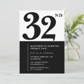 32e verjaardag uitnodigingen Zwart en Wit Elegant (Staand voorkant)