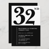 32e verjaardag uitnodigingen Zwart en Wit Elegant (Voorkant / Achterkant)