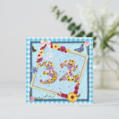 32e verjaardag Uitnodigingsbloemen, vlinders Kaart (Staand voorkant)