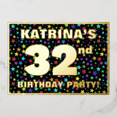 32e verjaardag van de Fun, kleurrijk sterrenpatroo Folie Uitnodiging (Voorkant)