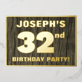 32e verjaardag: Vet, Houtgrijnpatroon Folie Uitnodiging (Voorkant)