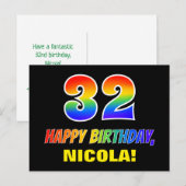 32e verjaardag: Vet, Vun, eenvoudig, regenboog 32 Briefkaart (Voorkant / Achterkant)