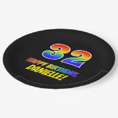 32e verjaardag: Vet, Vun, eenvoudig, regenboog 32 Papieren Bordje (Gekanteld)