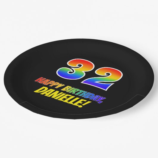 32e verjaardag: Vet, Vun, eenvoudig, regenboog 32 Papieren Bordje (Gekanteld)