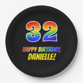 32e verjaardag: Vet, Vun, eenvoudig, regenboog 32 Papieren Bordje (Voorkant)