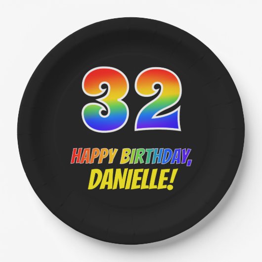 32e verjaardag: Vet, Vun, eenvoudig, regenboog 32 Papieren Bordje (Voorkant)