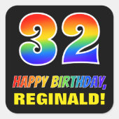 32e verjaardag: Vet, Vun, eenvoudig, regenboog 32 Vierkante Sticker (Voorkant)