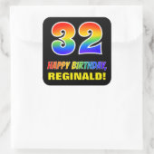 32e verjaardag: Vet, Vun, eenvoudig, regenboog 32 Vierkante Sticker (Tas)