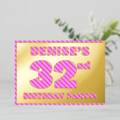 32e verjaardag — Vet, vuurtje, roze band # 32 Folie Uitnodiging (Staand Voorkant)