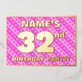 32e verjaardag - vuurroze harten en strips folie uitnodiging (Voorkant)