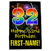 32e verjaardag: vuurwapenpatroon + regenboog 32 medium cadeauzakje (Voorkant)