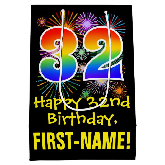 32e verjaardag: vuurwapenpatroon + regenboog 32 medium cadeauzakje (Achterkant)