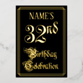 32e verjaardagsfeest — Fancy Script & Aangepaste n Folie Uitnodiging (Voorkant)