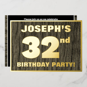 32e verjaardagsfeest: Koutig, nep houtnerfpatroon Folie Uitnodiging