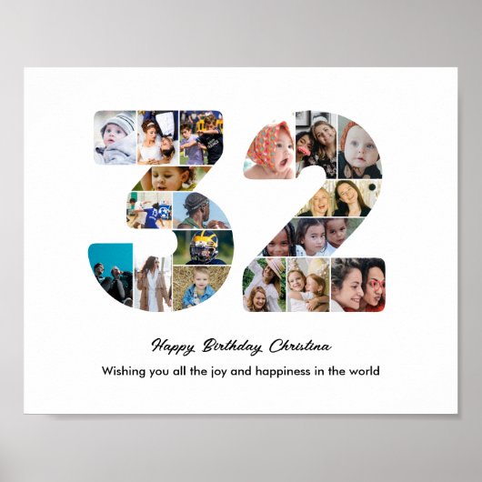 32e verjaardagsfeest Nummer 32 Fotocollage Poster (Voorkant)