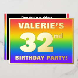 32e verpartij: Leuke, kleurrijke regenboogpatroon Folie Uitnodiging