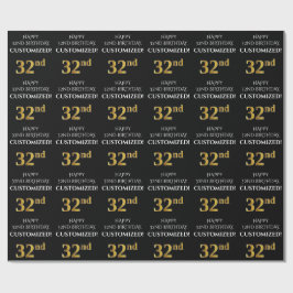 32ste verjaardag: Elegant, zwart, namaak gouden ui Cadeaupapier
