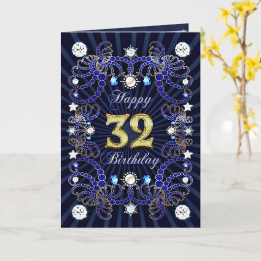 32ste verjaardagskaart met massa's van juwelen kaart (Gele Bloem)