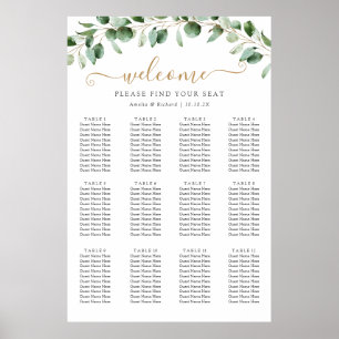 32x48 Eucalyptus Greenery Wedding Seating Chart Poster