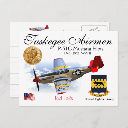 332nd Fighter Sq.-P-51C Mustang Fighter Squadron Briefkaart (Voorkant / Achterkant)