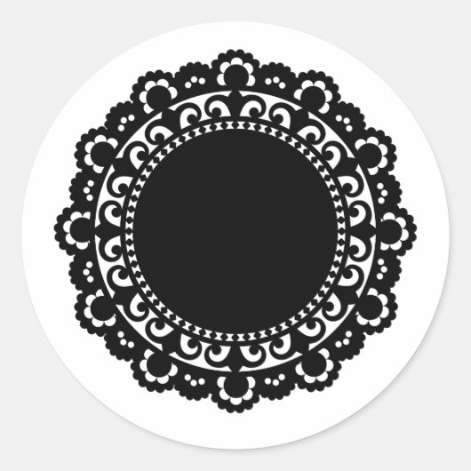 3332__doily-shape-1 BLACK WHITE CIRCLE VORMT DOIL Ronde Sticker (Voorkant)