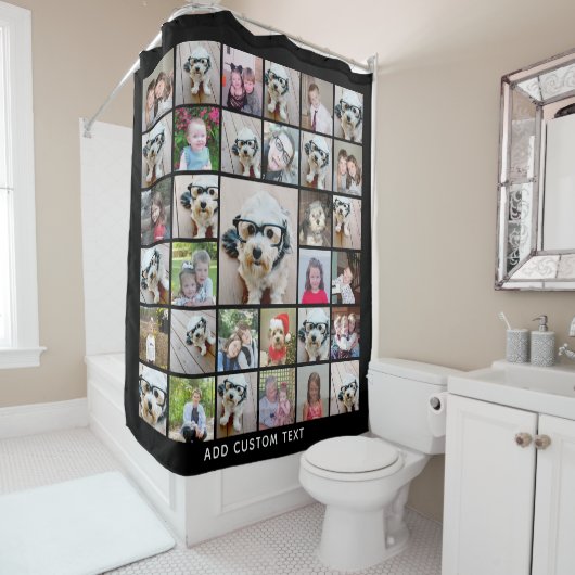 33 Foto Collage Modern Square Layout Black Douchegordijn (In situ)