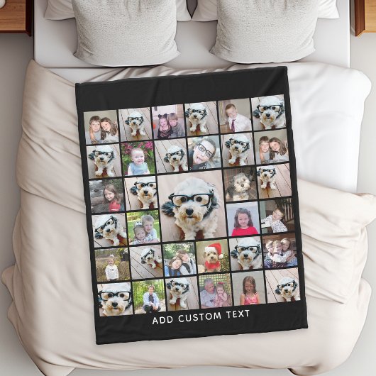 33 Foto Collage Modern Square Layout Black Faux Fleece Deken