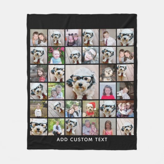 33 Foto Collage Modern Square Layout Black Faux Fleece Deken (Voorkant)