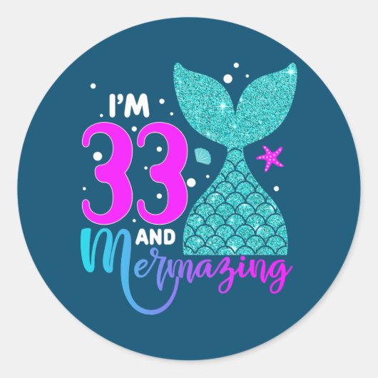 33 jaar oud meisje Tweede 33e verjaardag Zeemeermi Ronde Sticker (Voorkant)