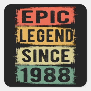 33 jaar oude dag 1988 Epic Legend 33rd Birthday Vierkante Sticker