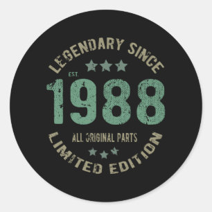 33 jaar oude dag 1988 Legend sinds 33 september 19 Ronde Sticker