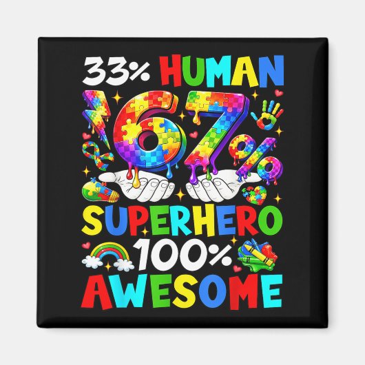 33 Mens 67 Superheld Autisme Bewustzijn Grappige M Magneet (Voorkant)
