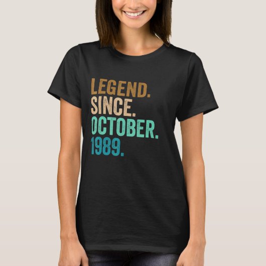 33 Years Old Legend Since October 1989 33rd Birth T-shirt (Voorkant)