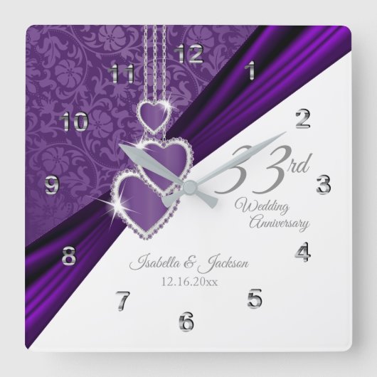 33e Amethyst Paars Wedding Jubileum Keepslag Vierkante Klok (Voorkant)