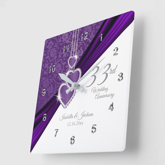 33e Amethyst Paars Wedding Jubileum Keepslag Vierkante Klok (Hoek)
