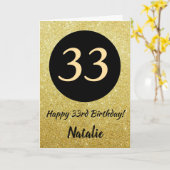 33e Happy Birthday Zwart en Goud Glitter Kaart (Gele Bloem)