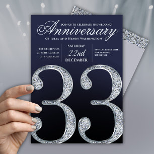 33e jubileum diamant zilver marineblauw kaart