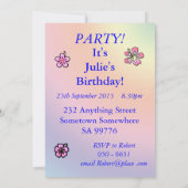 33e uitnodiging van de Birthday party met roze blo (Achterkant)