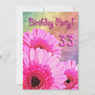 33e uitnodiging van de Birthday party met roze blo