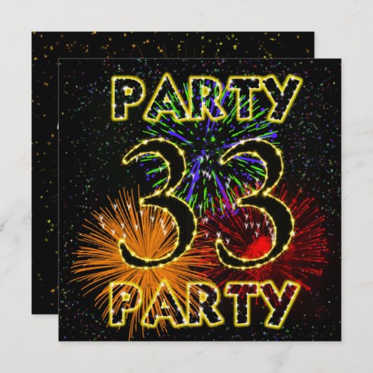 33e uitnodiging voor verjaardagsfeest met vuurwerk (Voorkant / Achterkant)