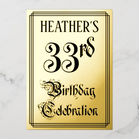 33e verfeestdag - Elegant schrift + Aangepaste naa Folie Uitnodiging (Voorkant)