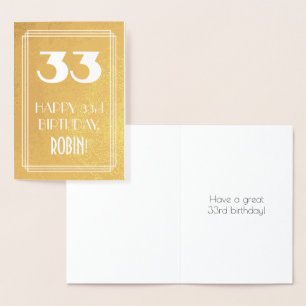 33e verjaardag ~ Art Deco Style "33" & aangepaste Folie Kaarten